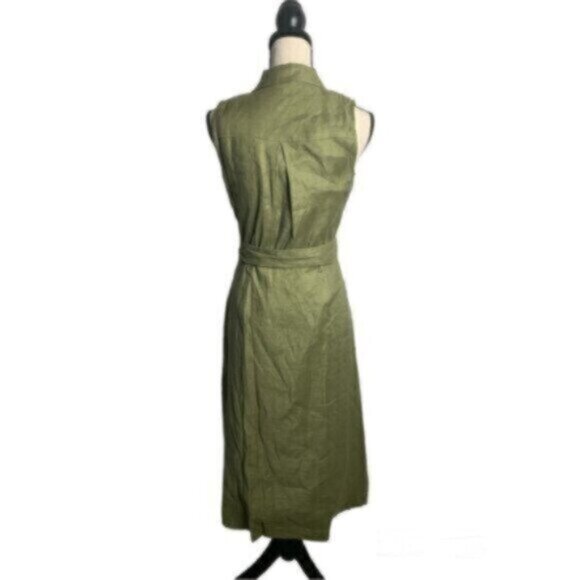 Elie Tahari Green Linen Double Breasted Shirt Dress - Picture 3 of 12